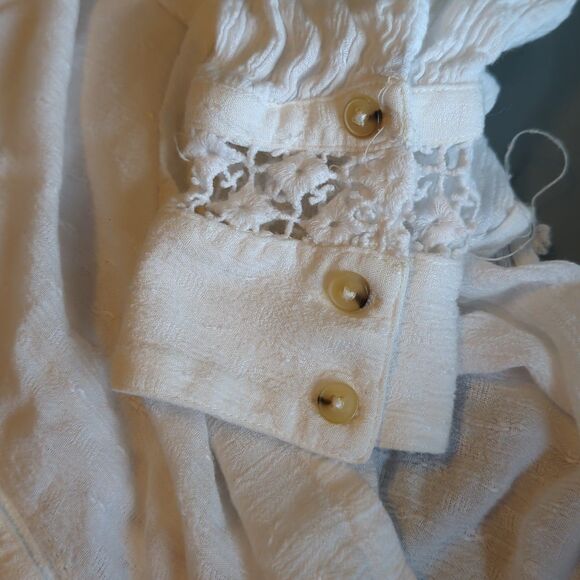 Free People The Best Button Front Blouse Womens XS White Gauze Crochet Boho - Picture 7 of 8